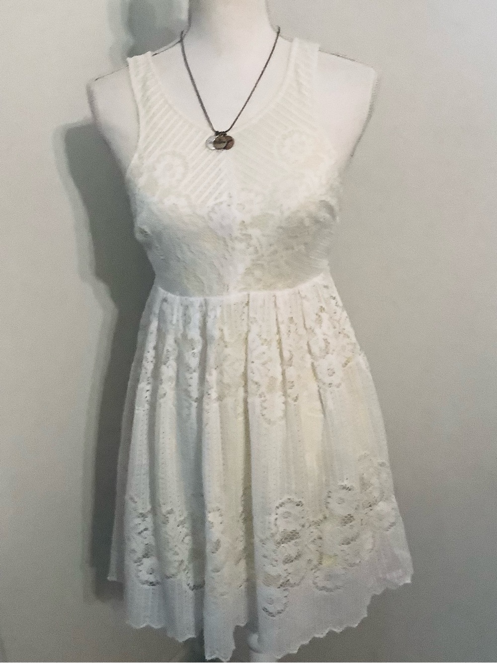 Free People White Lace with yellow lining Fit & Flare Dress - Women
